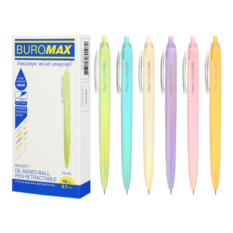 Ручка масляна автоматична PEARL, 0,7 мм, ассорті корпусів, сині чорнила, BM.8371 BUROMAX